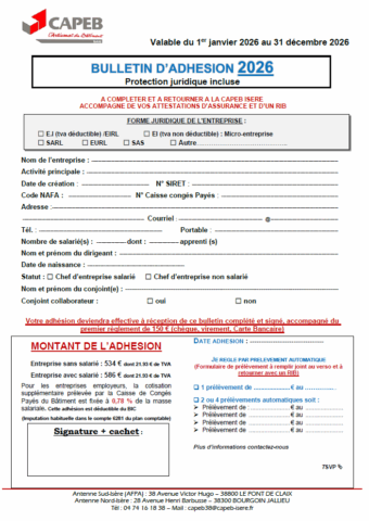 Bulletin adhesion CAPEB Isere